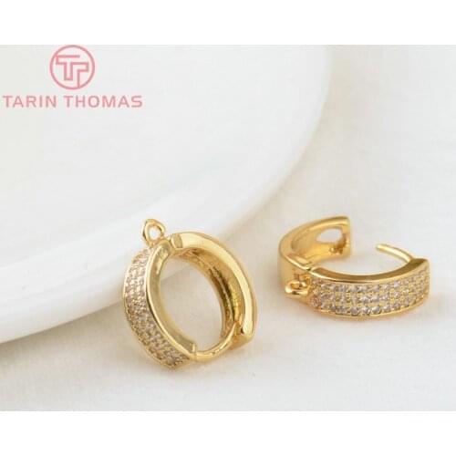 4PCS 15MM Hole 1.5MM 24K Gold Color Brass with Zircon Round Earrings Hoop Earring Clip High Quality DIY Jewelry Making Findings