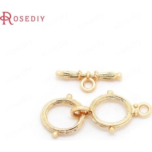 33187)6 Sets O:12*19MM,T:17*2MM Brass 24K Champagne Gold Color Plated Bracelet O Toggle Clasps Jewelry Findings Accessories