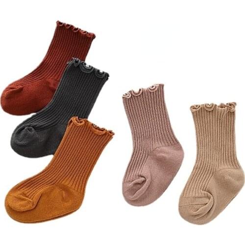 5pairs/lot 0-7 Years Spring Autumn Children Socks Baby Girls Cotton Short Sock Newborn Ribbed Solid Color Boys Socks
