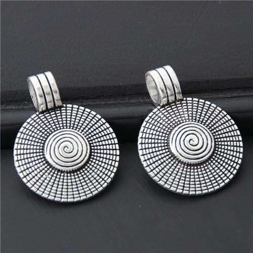 5pcs Silver Color Alloy Round Vines Charm Unique Necklace Pendants Bohemian Jewelry Making Accessories 31x32mm A3050