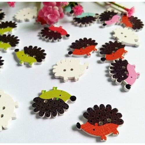 50Pcs Mixed color Cartoons Hedgehog Button Flatback 2 Holes Decorative Craft buttons wooden arts crafts & sewing