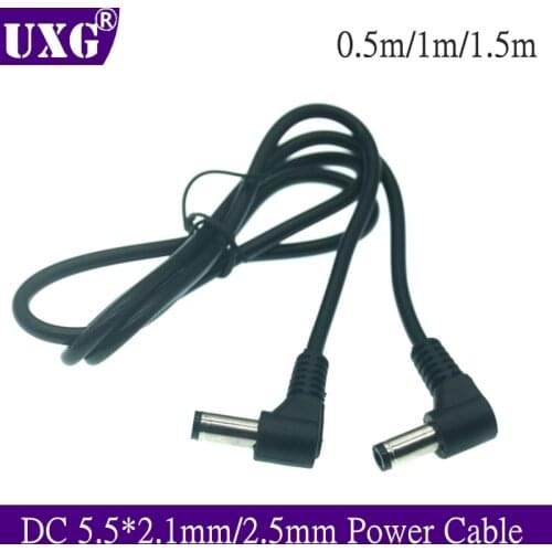 90 Degree Double Elbow DC Power 5.5 x 2.1mm / 2.5mm Plug Male to 5.5 2.1/2.5mm Male Cable Right Angled 90 Degree 50cm 1M 1.5M