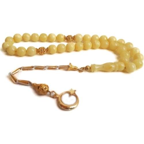 925 Sterling Silver Tassel Rosary with Drop Amber Stone Natural Stone Beads Middle East Prayer Islamic Muslim Tasbih