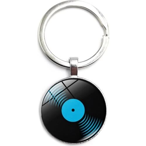 Retro Disc Player Disc DJ Disc Key Ring Glass Cabochon Car Key Pendant Male and Female Keychain Gift Jewelry