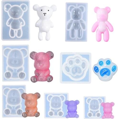 Crystal Bear Pendant Silicone Mold DIY Epoxy Resin Mould Keychain Necklace Jewelry Making Tool Birthday Party Cake Decoration
