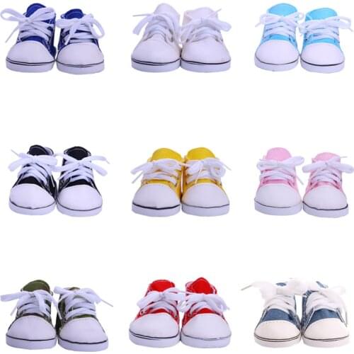 For 43 Cm Born Baby Doll Spotted Lace 7cm Blue yellow pink white canvas shoes For American Doll Fit Russian Handmade Doll Toy