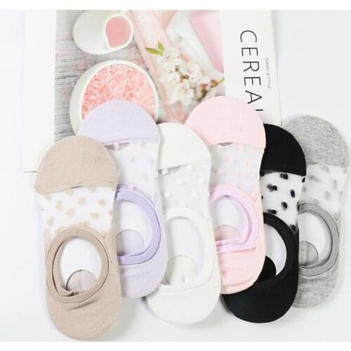 DONG AI 6 pairs transparent casual fashion anti-off and glass silk womens socks round flower girl