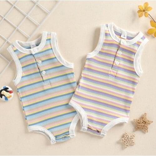 Breathable Baby Girls Boys Sleeveless Romper Infant Summer Stripes Round Collar Jumpsuit Baby Clothes