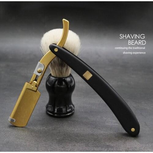 Ebony Folding Barber Razor Stainless Steel Beard Scraper Vintage Folding Knife Holder Men Beard Cleaning Tool