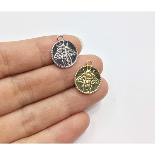 Eruifa 20pcs 14mm Bee Gold/Silver Plated Bee Zinc Alloy Charms Pendant Jewelry DIY Necklace Bracelet Earrings 2 Colors