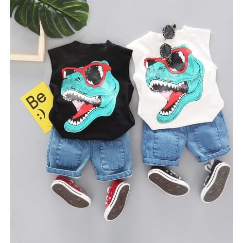 Boys Clothes Cartoon Dinosaur Print Sleeveless T shirt Pants 2PCS Summer Casual Cotton Wearing Short Tshirt Sets Clothes