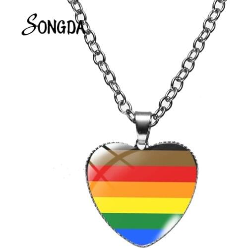 Gay Pride Heart Necklace Rainbow Flag Infinity Love Lesbian Pride LGBT Pendant Unique Design Glass Long Chain Men Women Jewelry