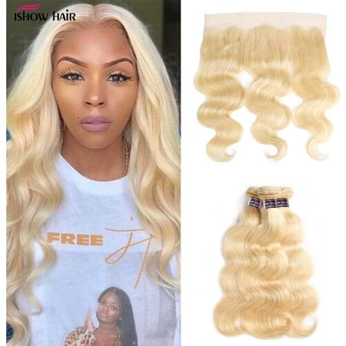 Ishow 613 Blonde Bundles With Frontal Brazilian Body Wave 3 Bundles Remy Blonde Human Hair Lace Frontal Closure With Bundle