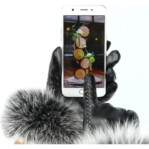 JKP New Leather Gloves Real Sheepskin Fox Leather Gloves Womens Touch Screen Outdoor Sheepskin Gloves in Winter