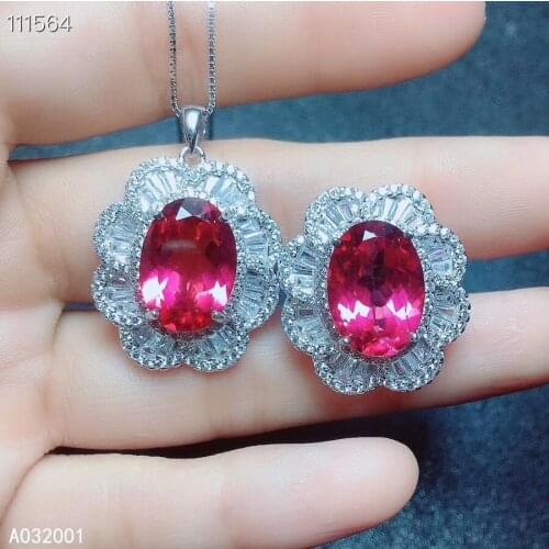 KJJEAXCMY fine jewelry natural pink topaz 925 sterling silver women gemstone pendant necklace ring set support test classic