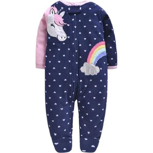 Cartoon unicorn baby girl jumpsuit footies clothes winter newborn boy long sleeve 0-12 month new born o-neck zipper 2020