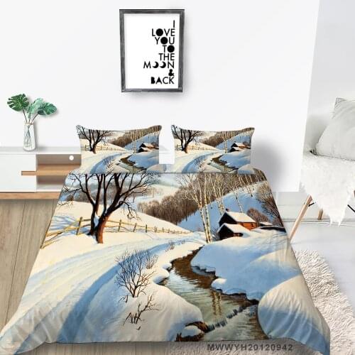Country Style Bedding Set Winter Scenery Print Duvet Cover King Queen Twin Full Double Single Small Town Bed Set For Children