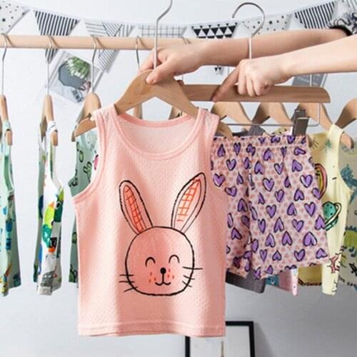 Clothing Sets Summer Cartoon Vest Suits for Boys and Girls Casual Sets for Kids Toddler Pajamas Clothes for Teenagers Girl Sets