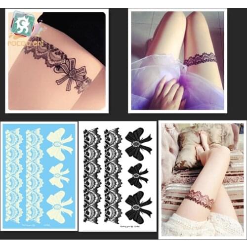 LS602/High quality Temporary Big Sexy Black/White Lace Bow-tie Design Hena Tattoo Sticker For Body Leg Fake Tattoo