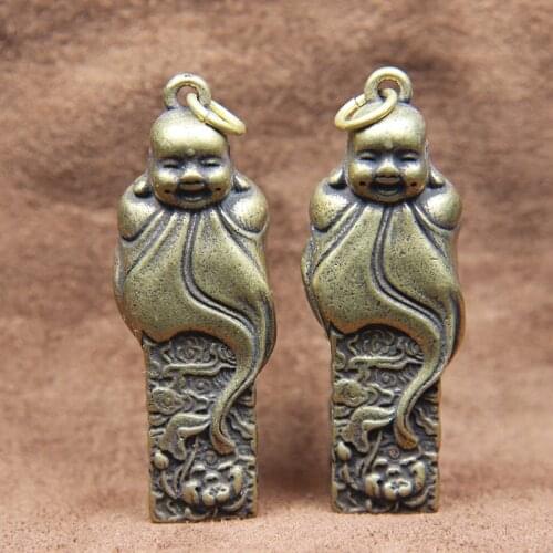 Copper Maitreya Buddha Statue Miniature Figurine Home Decoration Keychains Brass Casting Living Room Desk Feng Shui Decor Crafts