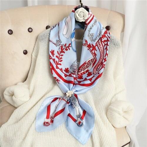 Fashion Scarves for Women Print Silk Satin Hairband 90cmx90cm Luxury Brand Square Shawl Large Hijab HeadScarfs for Ladies