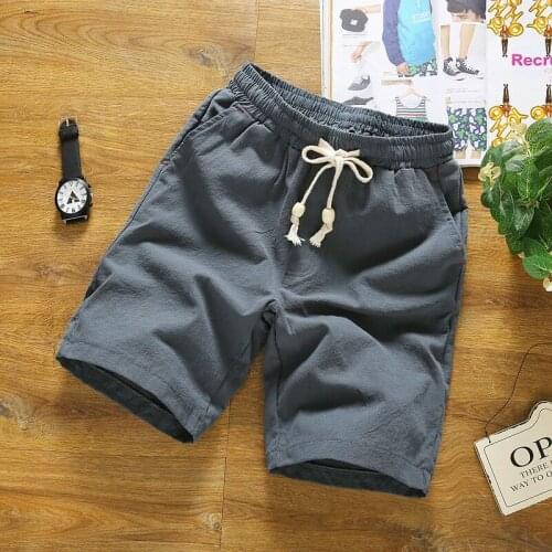 Men Shorts Cotton Linen Drawstring Beach Half Pants Soft Look Thin Casual Fashion