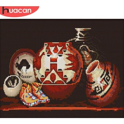 HUACAN Cross Stitch Embroidery Cup White Canvas Sets Kits Home Decoration Needlework 11CT 14CT DIY Gift
