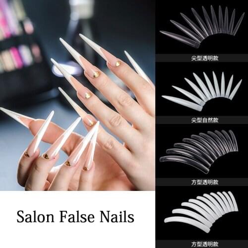 10pcs Full Cover White Transparent Nail Tips Acrylic UV Gel French False Nail Manicure DIY Stage Salon Fake Long Tip
