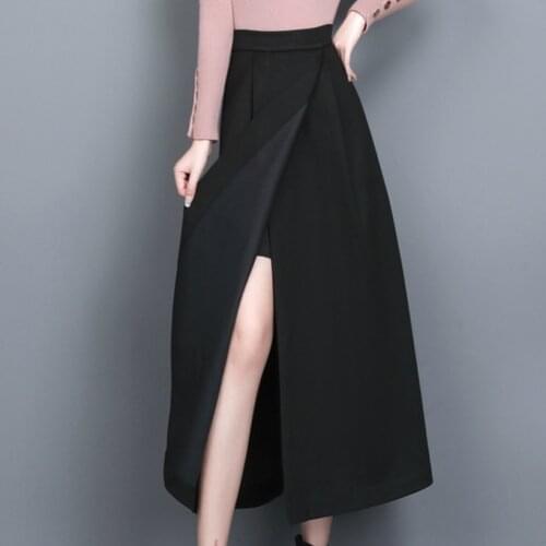 Auutmn winter woolen skirt a-lien women high waist thick mid calf split umbrella skirt plus size 2XL
