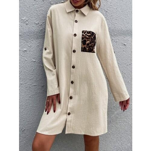 Autumn Dress Women Robe Femme Loose Dresses Single-Breasted Color Matching Long Sleeve Shirt Dress For Woman Vestido De Mujer