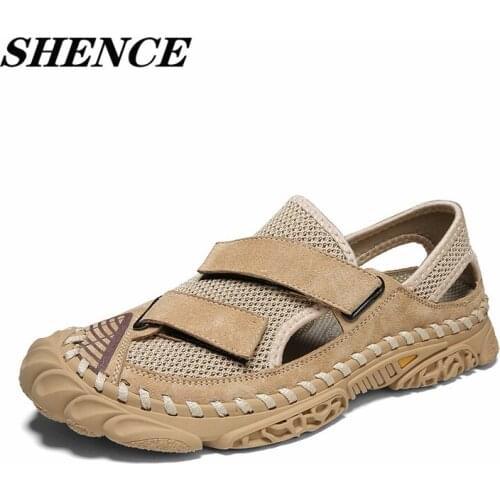SHENCE Summer Mens Sandals Breathable Soft Sneakers Non-slip Rubber Beach Shoes Wear-resistant Slippers Classic Man Roman Shoes