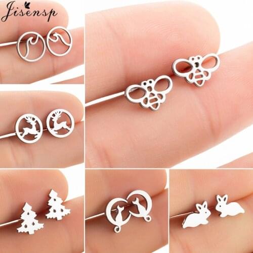 Lovely Small Bee Rabbit Earings Fashion Jewelry for Women Simple Round Wave Earrings Steel Deer Cat Moon Studs Kids pendientes