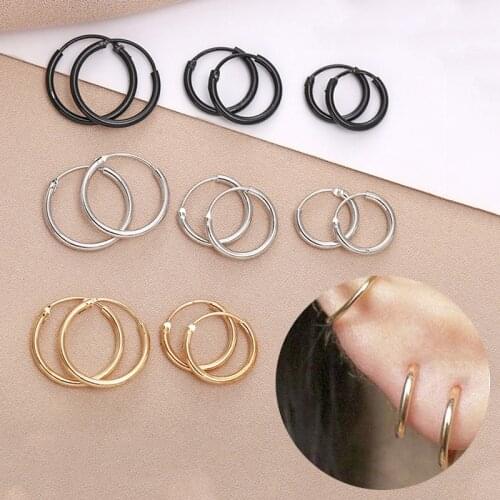 Golden Black Silver Color Hoop Earrings Simple Style Thin Circle Earring Ear Bone Punk Gothic Ear Jewelry Unisex Gift 10/12/15mm