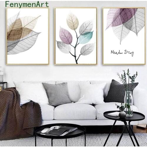 Modern Transparent Colorful Leaves Canvas Painting Nordic Wall Art Minimalist Posters and Prints Pictures For Living Room Decor
