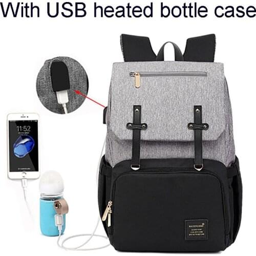 Mummy Diaper Bag Backpack with USB Charging Port& Heating Bottle Case,Travel Nappy Bags Maternity Bag with Bottle Warmer Case