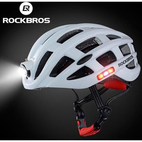Rockbros Bicycle Head Light Helmet with USB Warning Taillight Led Flashlight Hat For Mountain Road Bike Safety Cycling Equipment