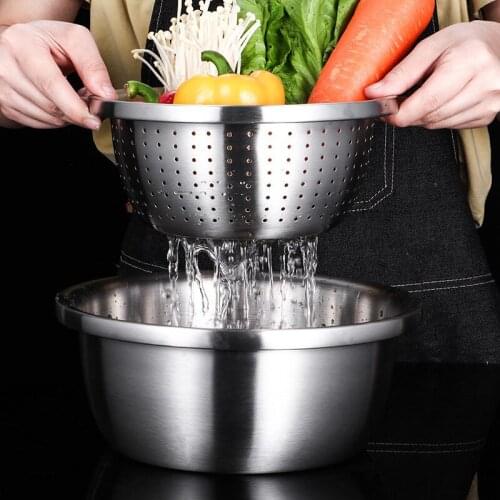 High Quality Safe Stainless Steel Bowl 304 Kitchen Sink Circular Washbasin Soup Bowl Basin Drain Basket Thickened Deepened Bowl