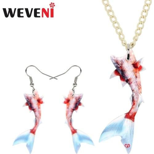 WEVENI Acrylic Ocean Mermaid Tail Fish Necklace Earrings Jewelry Sets Sweet Fashion Kid GirlsTeens Charms Party Gift Decorations
