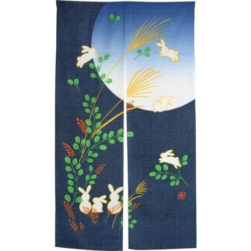 BMBY-Japanese Doorway Curtain Noren Rabbit Under Moon For Home Decoration 85X150Cm
