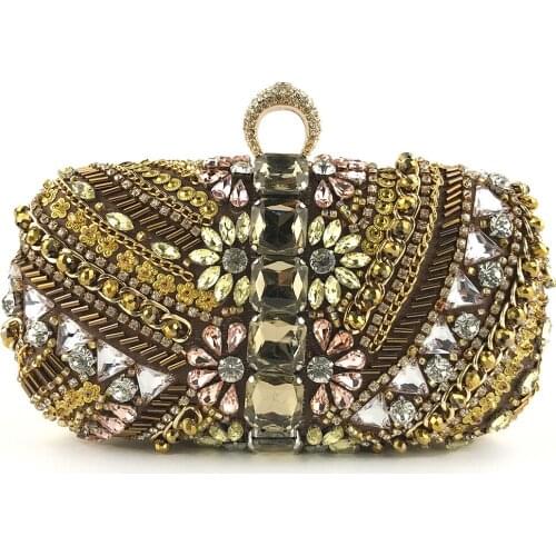 Retro Beaded Embroidery Clutch Evening Bags Women Luxury Handmade Pearl Rhinestone Handbag Ladies Party Wedding Dinner Purses