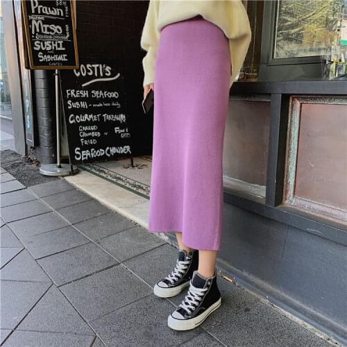 Women Spring Skirt New Casual Knitted Bodycon Fashion Sexy High Waist Pencil Female Elastic Midi Long Black Skirt YM199