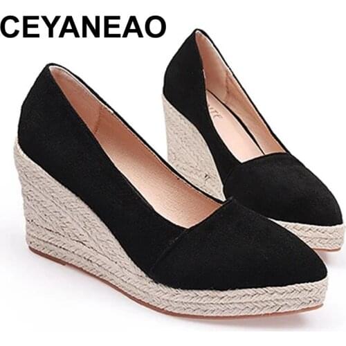 CEYANEAO Princess Kates Same Suede Wedge Single Shoes Womens Shallow Mouth Espadrilles Spring and Autumn New Sandals HighHeel