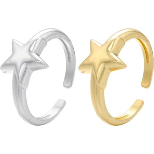 ZHUKOU Gold color Punk Open Ring for Women Vintage Adjustable Minimalist star Finger Rings Popular jewelry wholesale VJ93