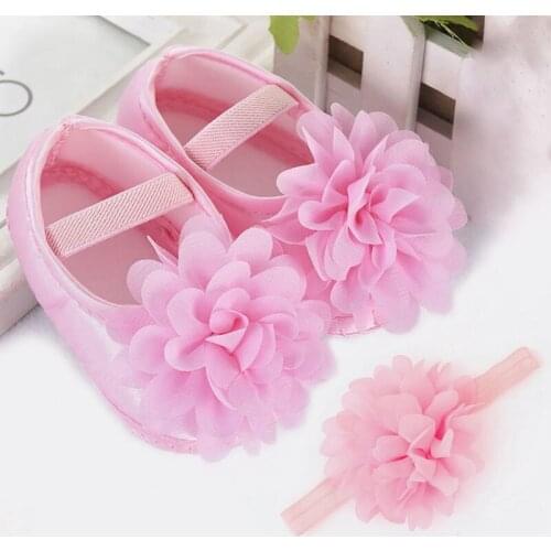 1Set Newborn Baby Socks Headband Chiffon Flower Baby Girl Shoes Lace Flower Elastic Hair Band Soft Bottom Newborn Socks Shoes