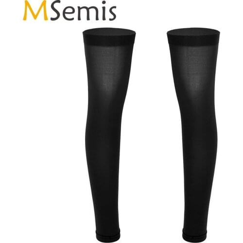 1 Pair Mens Stockings for Gay Thigh High Full Leg Sleeve Footless Knee Brace Thigh and Calf Support Socks Stretchy Stockings