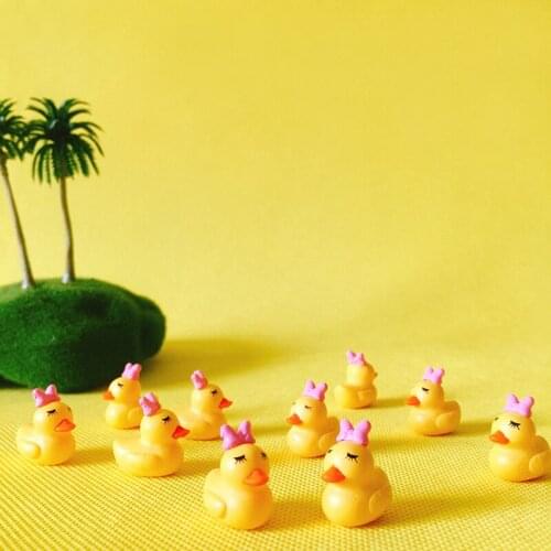 10 pcs ducks with bow/miniatures/cute/fairy garden gnome/moss terrarium decor/crafts/bonsai/diy doll house figurine/supplies