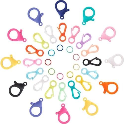 105pcs Plastic Lobster Clasps Hooks End Connector Buckle Snap Iron Jump Rings Mixed Color for Jewlery Making
