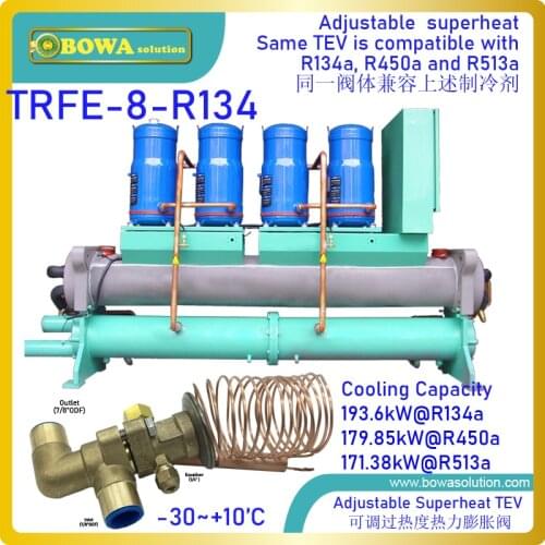 194kw R134a TEV matches 260m3/h tandem compressor racks (such as copland ZRY114MCE) or 250m3/h heat pump screw compressors