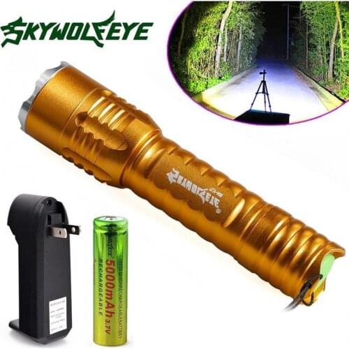 2pcs/lot Skywolfeye 1200 Lumen XM-L T6 LED Flashlight Torch 3 Modes + 2pcs 18650 Battery + 2pcs Charger