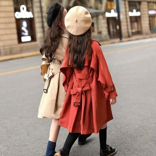 2021 Fashion Girl Spring Jacket Long Toddler Child Warm Coat Baby Bowknot Outwear Teenage Clothes 2-8Y Khaki Red High Quality
